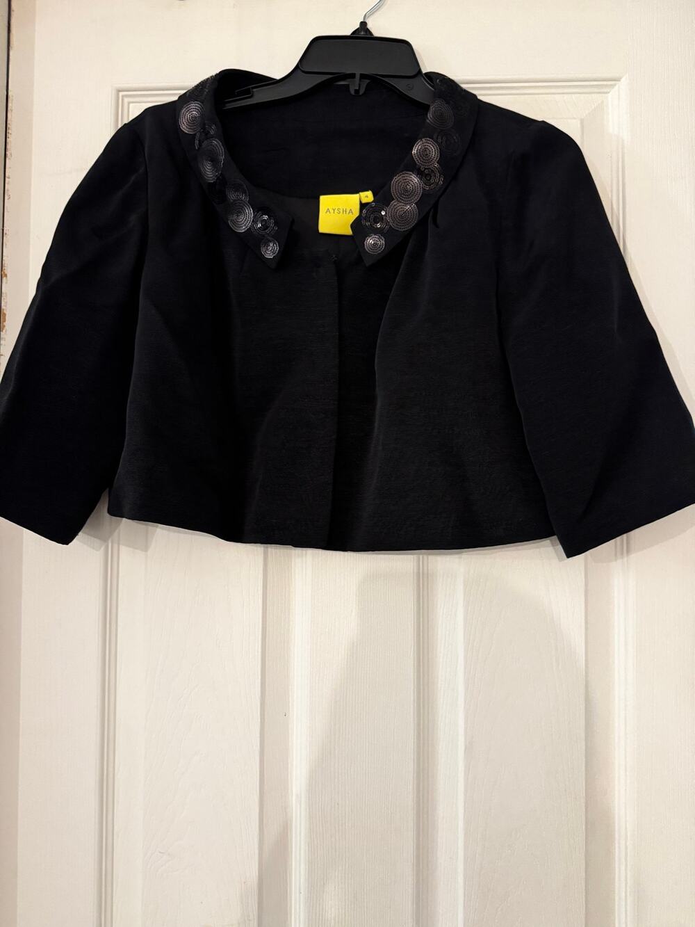 AYSHA NY Black Cropped Bolero Jacket with Sequin Embellished Collar Size 4